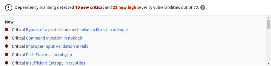 Dependency scanning Widget