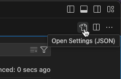 The icons on the top right corner of VS Code, including ‘Open Settings.’